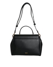 Black Top Handle Grainy Calfskin Leather Crossbody Bag