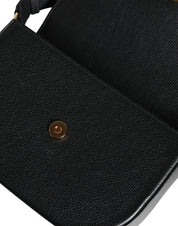 Black Grainy Calf Leather Logo Crossbody Shoulder Bag