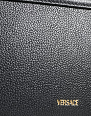 Black Grainy Calf Leather Logo Crossbody Shoulder Bag
