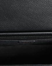 Black Grainy Calf Leather Logo Crossbody Shoulder Bag