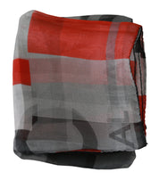 Gray Red 100% Silk Branded Scarf