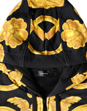 Black Medusa Print Cotton Full Zip HoodieSweatshirt Sweater