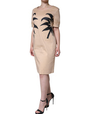 Beige Cotton Short Sleeve Knee Length Dress