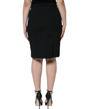 Black Straight Pencil Cut Knee Length Skirt