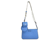 Michael Kors Jet Set Signature PVC Crossbody Tech Attachment Bag Purse Blue