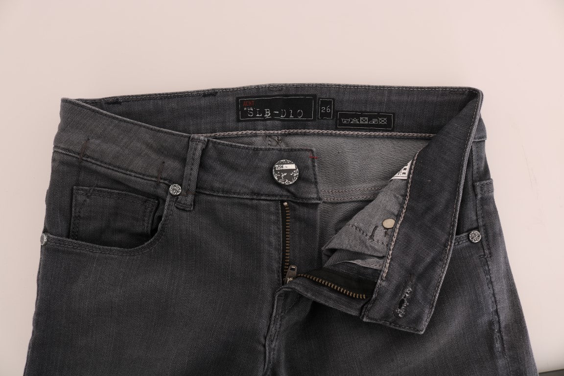 Sleek Gray Slim-Fit Designer Jeans