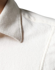 Off White Cotton Collared Men Formal Dress Shirt