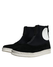 Black White Neoprene Takeshi Mid Calf Boots Shoes