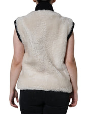 White WARRENFORD Shearling Leather Vest Coat Jacket