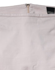 Beige Cotton Stretch Mid Waist Pencil Cut Skirt