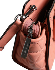 Peach Quilted Leather Logo Crossbody VIVIANNE Messenger Bag