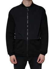 Black Cotton Full Zip Bomber Long Sleeves Jacket