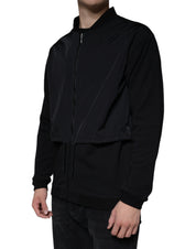 Black Cotton Full Zip Bomber Long Sleeves Jacket