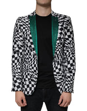 Black White Checkered Crystal Single Breasted Blazer