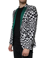 Black White Checkered Crystal Single Breasted Blazer