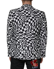 Black White Checkered Crystal Single Breasted Blazer