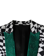 Black White Checkered Crystal Single Breasted Blazer