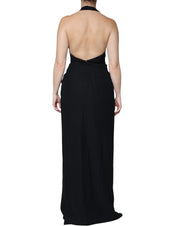 Black Sleeveless Halter Sheath Long Gown Dress