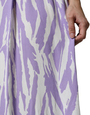 White Purple Patterned Viscose Short Sleeves Maxi Dress