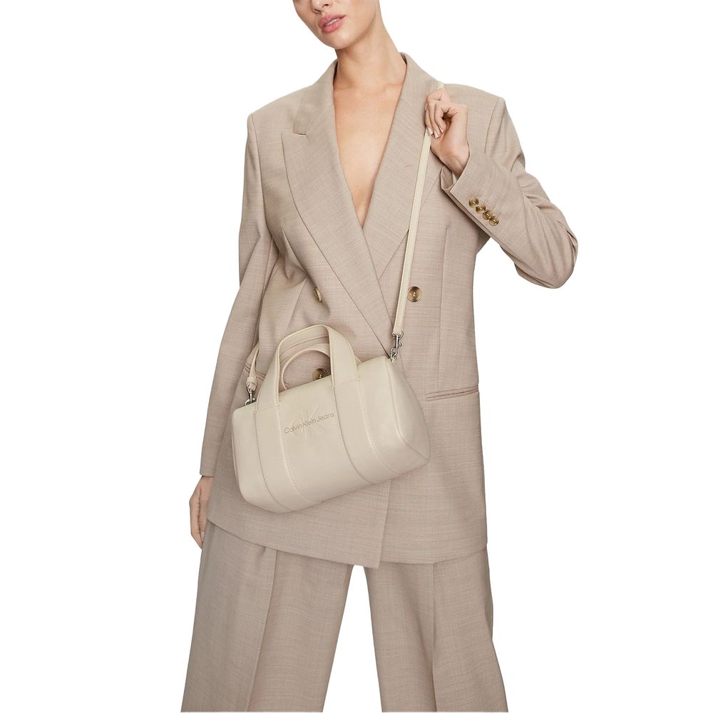 Beige Synthetic Leather Handbag