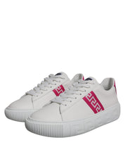 White Pink Greca Print Platform Low Top Sneakers Shoes