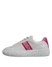 White Pink Greca Print Platform Low Top Sneakers Shoes