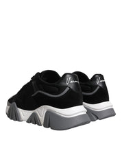 Black Leather Neoprene Chunky Low Top Sneakers Squalo Shoes