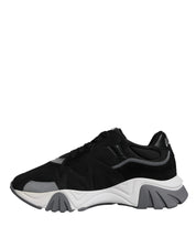 Black Leather Neoprene Chunky Low Top Sneakers Squalo Shoes