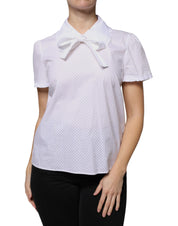 White Cotton Short Sleeves Collared Blouse Top