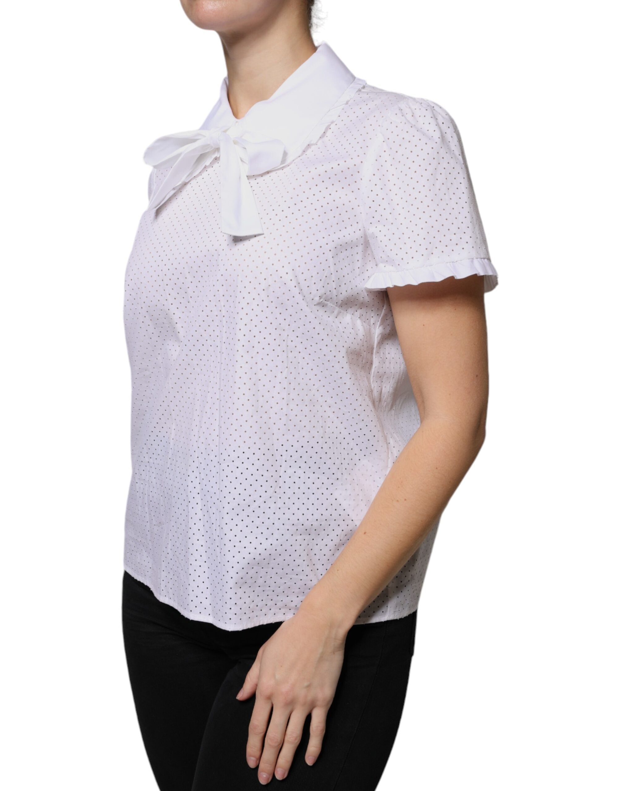 White Cotton Short Sleeves Collared Blouse Top