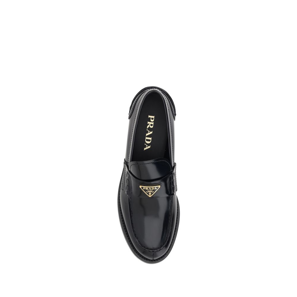 Black Leather Logo Loafers