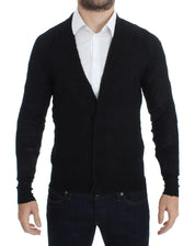 Elegant Black Merino Wool Cardigan