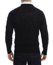 Elegant Black Merino Wool Cardigan