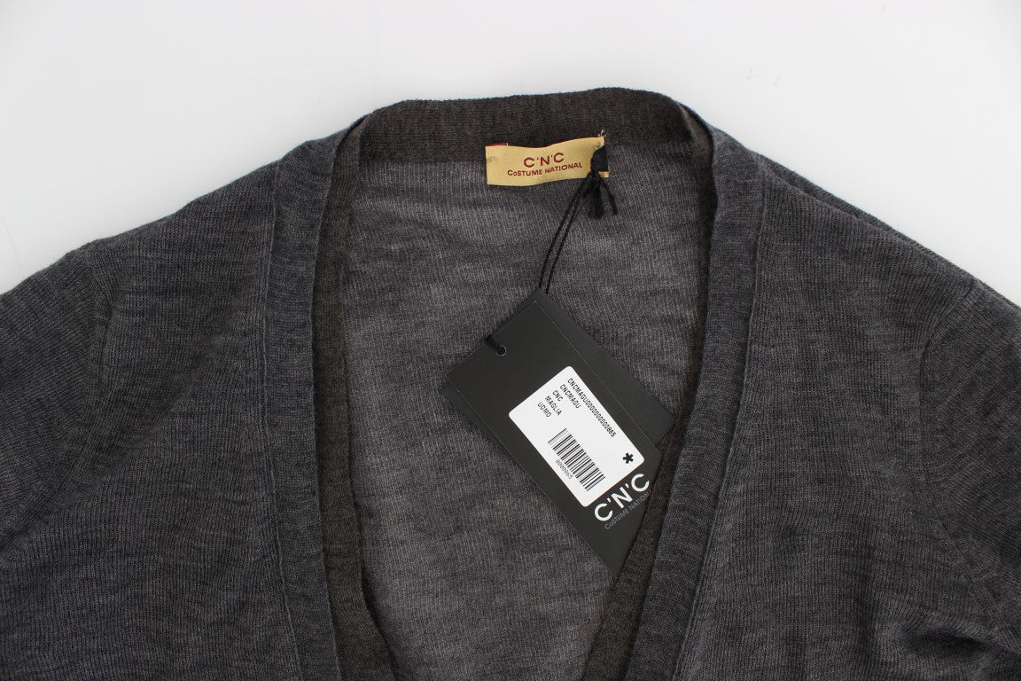 Pull cardigan boutonné en laine gris