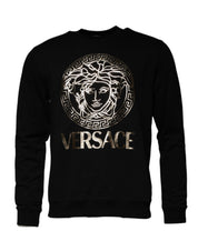 Black Medusa Fleece Men Crew Neck Sweatshirt Sweater