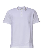 White Viscose Collared Men Polo Short Sleeves T-shirt