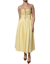 Yellow Cotton Corset Midi Dress