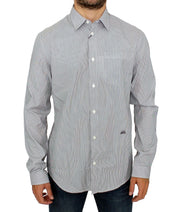 Chic Gray Striped Cotton Casual Shirt