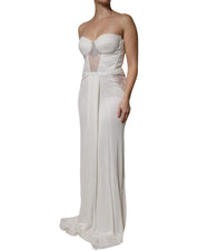 White Strapless Bustier Mermaid Gown Dress