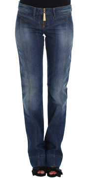 Blau gewaschene Bootcut-Jeans aus Baumwollstretch