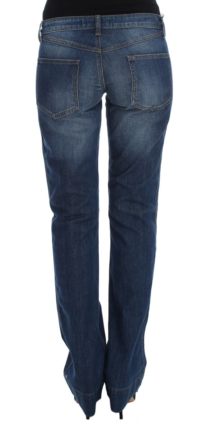 Blau gewaschene Bootcut-Jeans aus Baumwollstretch