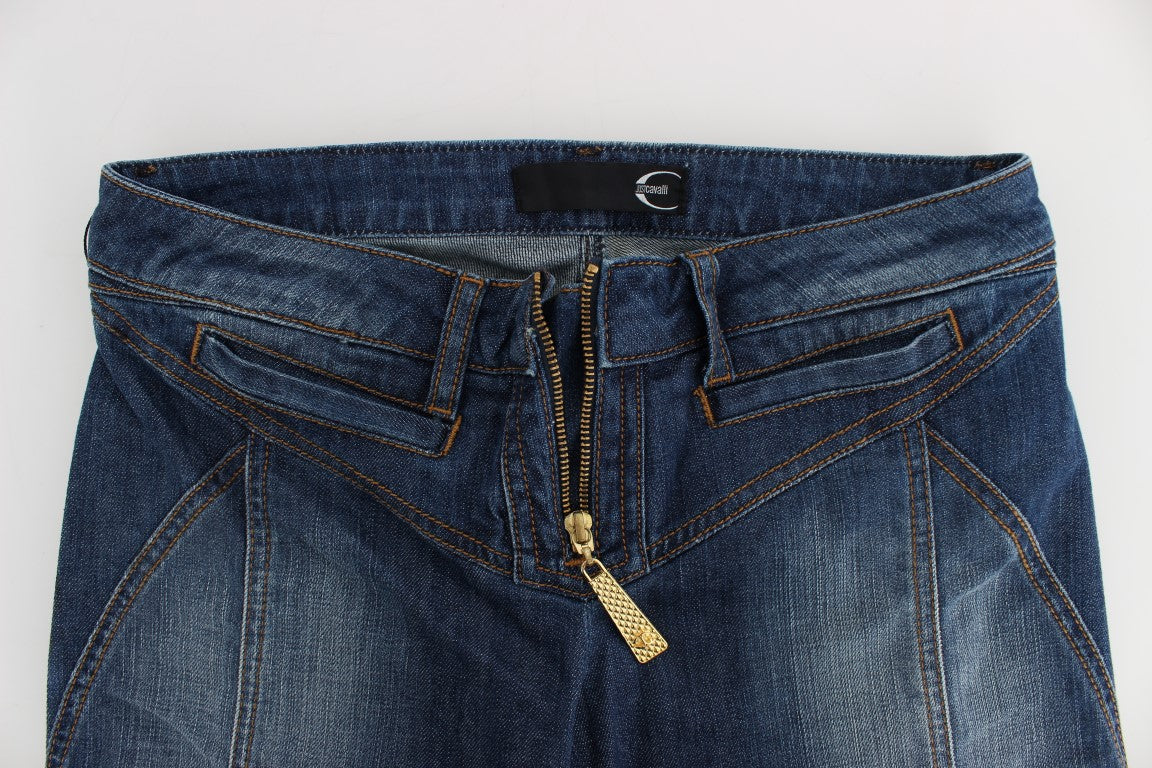 Blau gewaschene Bootcut-Jeans aus Baumwollstretch