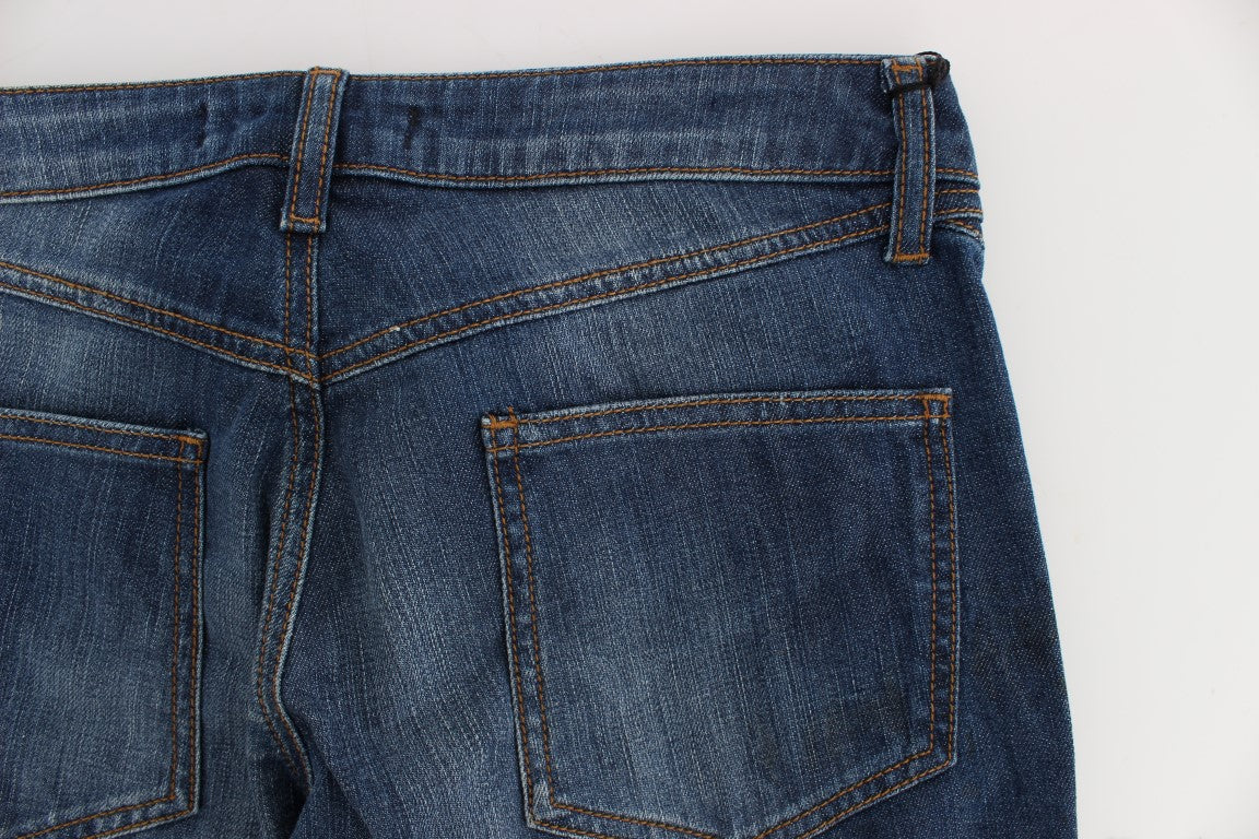 Blau gewaschene Bootcut-Jeans aus Baumwollstretch