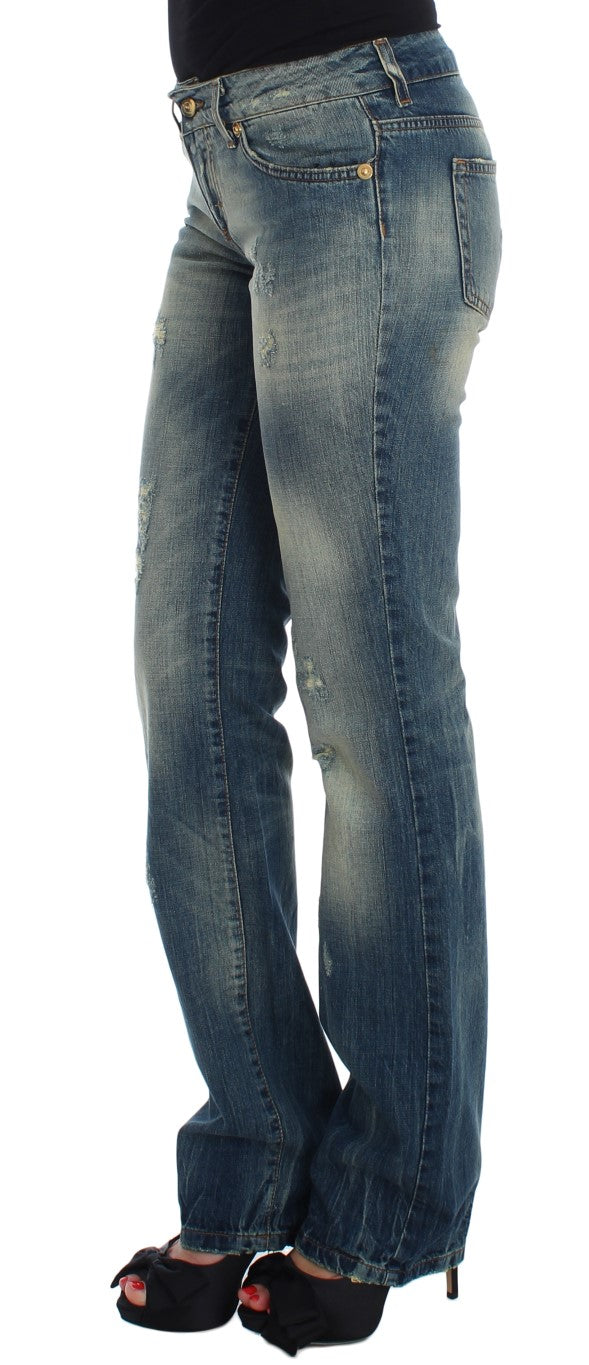 Blaue Baumwolljeans mit niedriger Taille