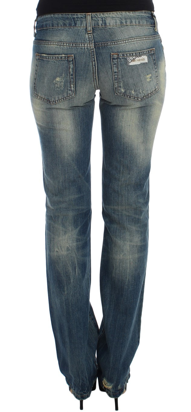 Blaue Baumwolljeans mit niedriger Taille