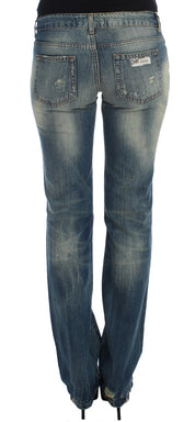 Blaue Baumwolljeans mit niedriger Taille