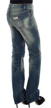 Blaue Baumwolljeans mit niedriger Taille