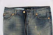 Blaue Baumwolljeans mit niedriger Taille