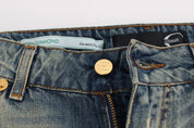 Blaue Baumwolljeans mit niedriger Taille