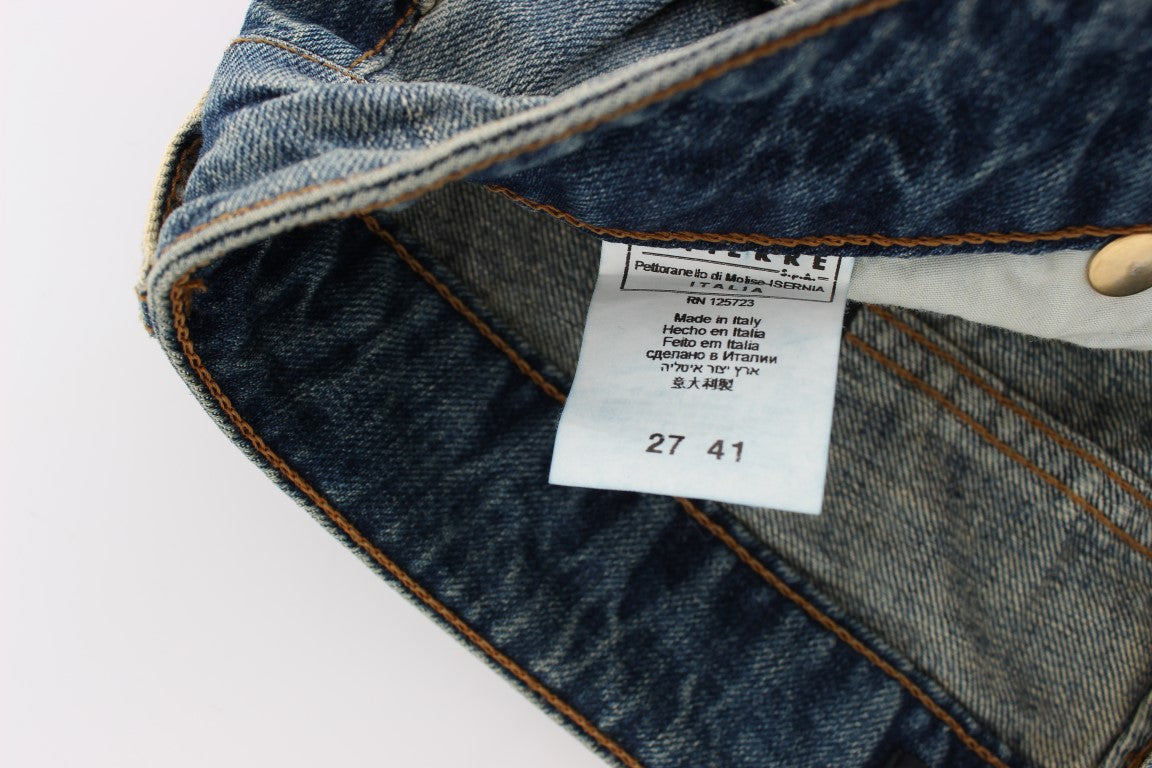 Blaue Baumwolljeans mit niedriger Taille